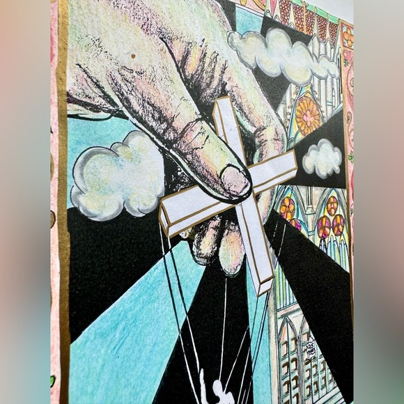 NEW Handmade Hand Crafted Original Artwork Religious Spiritual Cross Art Drawing - Picture 5 of 6